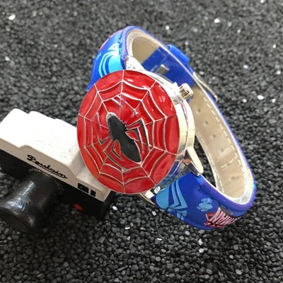 Marvel spiderman Kids watch Captain America ironman children's watches Leather Quartz Flip Metal Case Watches Boys Clock gifts