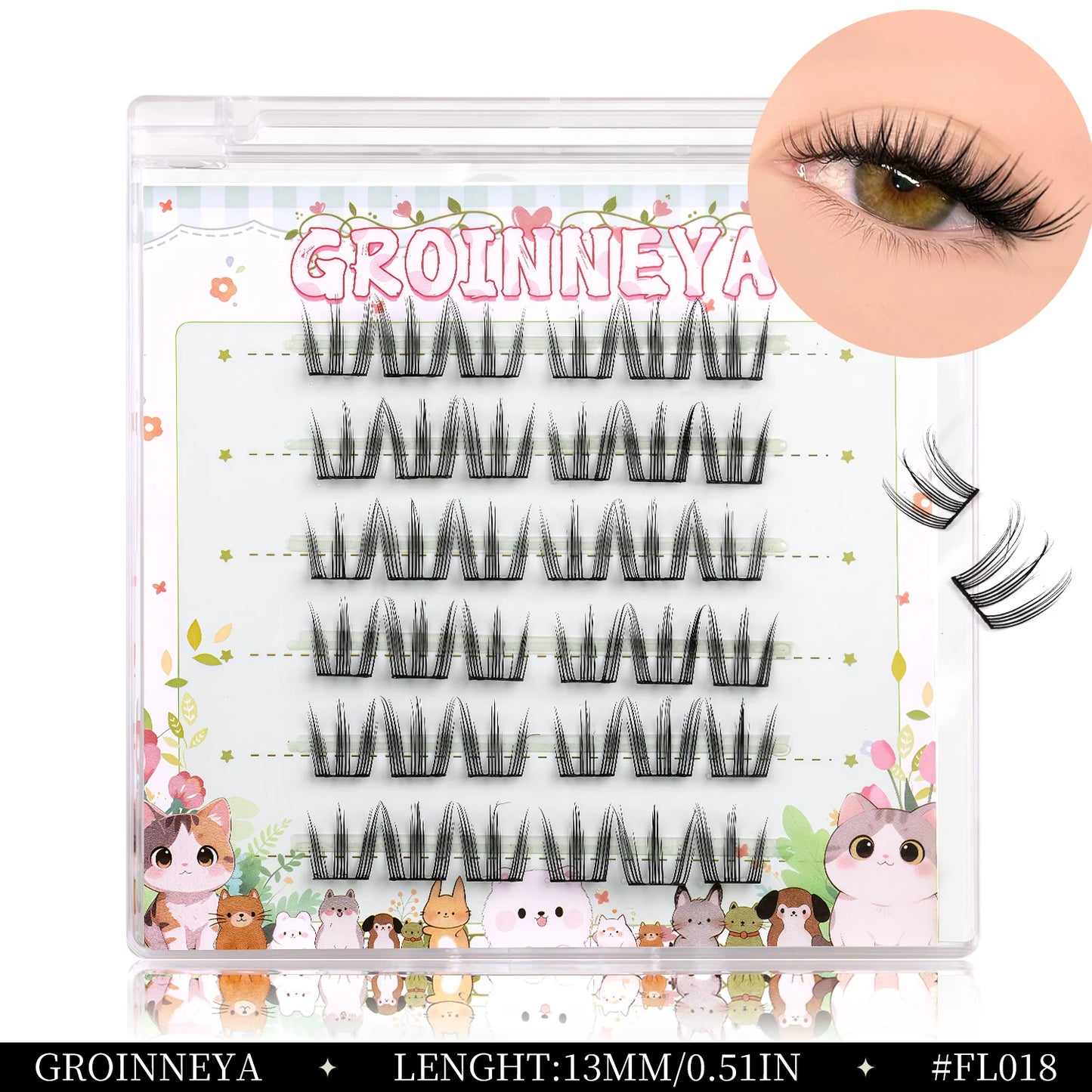 GROINNEYA Manga Cluster Lashes DIY Eyelash Extension Natural Individual Lashes Natural Curl Lash Clusters Makeup At Home