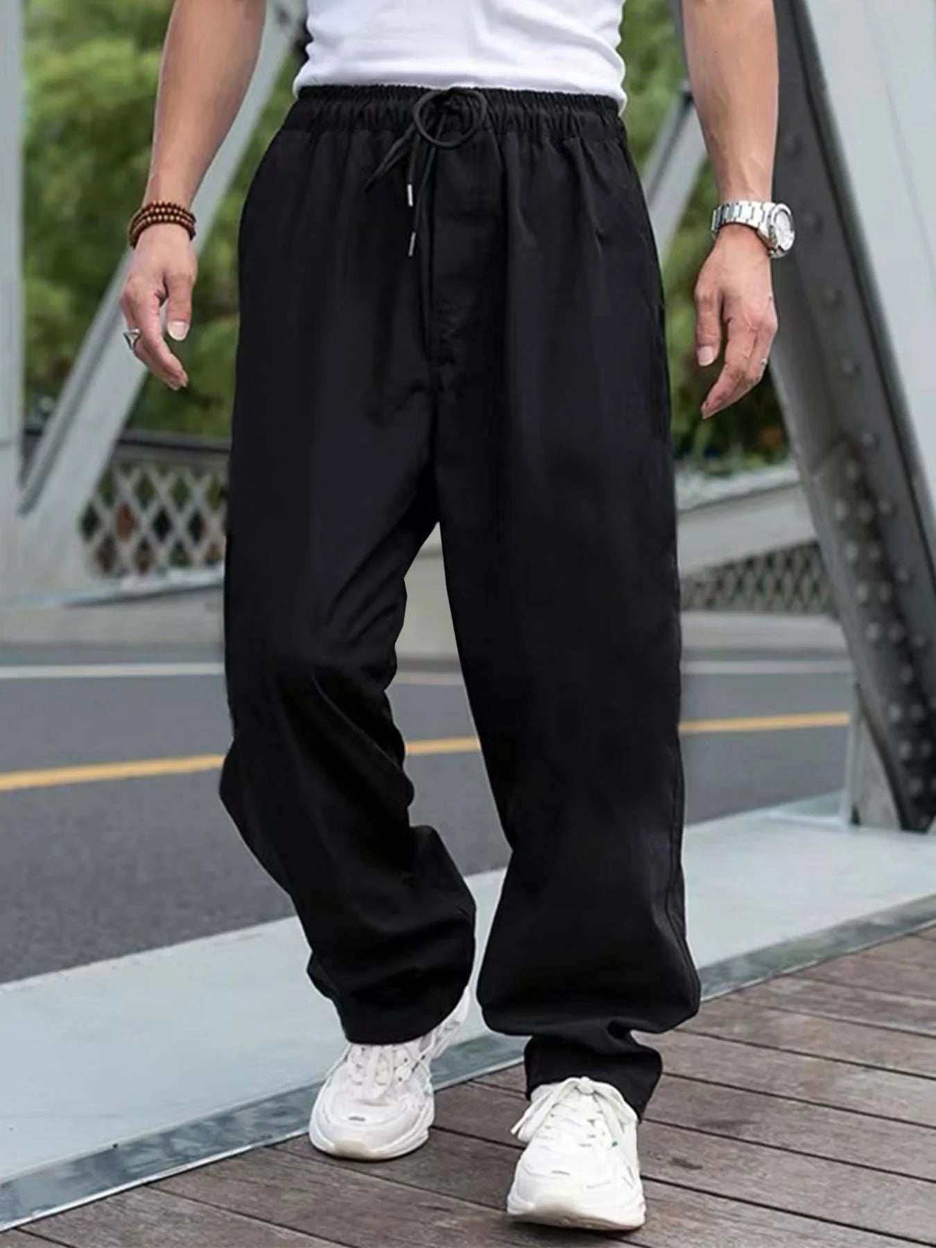 Men's Drawstring Waist Cargo Pants Regular Fit Casual Comfy Straight Leg Trousers for Outdoor Daily Wear Men's Fashion Pants