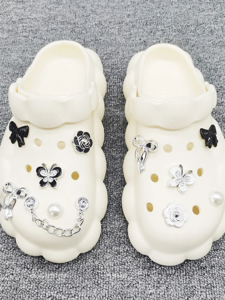11PCS ABS Shoe Charm Buckles DIY Fancy Clogs Parts Accessories Bow Decorations Fit Women Beach Bag Sandals Halloween Party Gifts