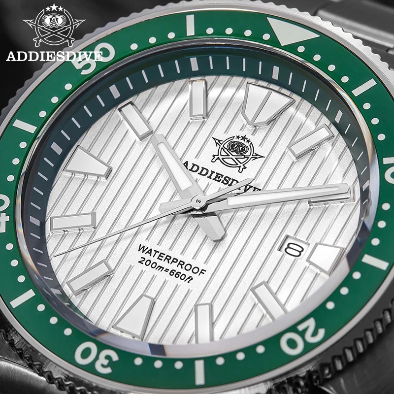 ADDIESDIVE Japan 2115 Sapphire Crystal Men's Watch Waterproof Stainless Steel Quartz Watches Ceramic Bezel Super Luminous Clock