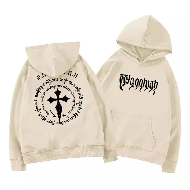 Super Stylish European American Street Design Niche Adult Men's Autumn Winter Fleece Warm Outdoor Loose Soft Hooded Sweatshirt