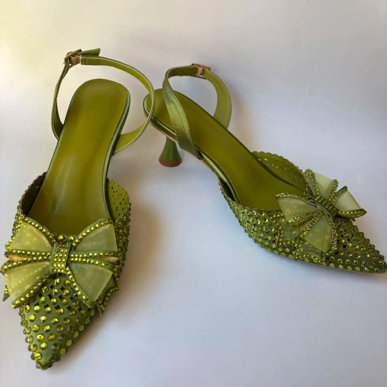 INSIGHTLINK Women Olive Green Pointed-Toe Sandals Women's High Heels Shoes and Bags for Party Rhinestone Evening Bags And Shoes