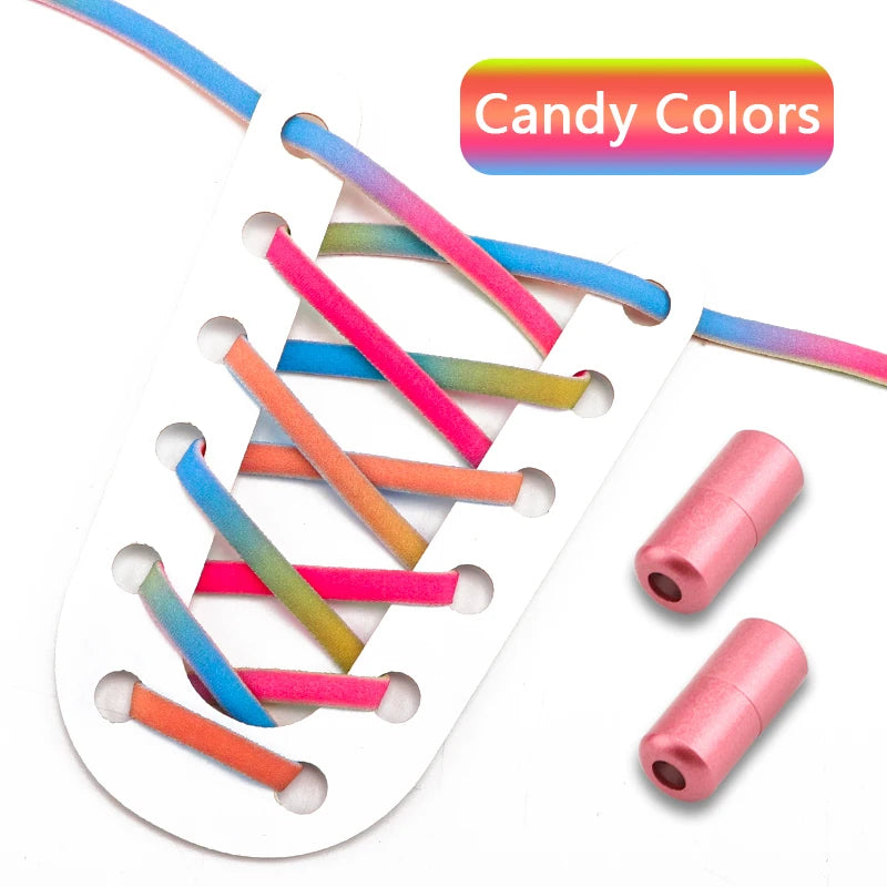 Frosted Capsule Buckle No Tie Shoelace Round Elastic Shoe Laces Sneakers Gradient Colorful Shoelace Without Ties for Kids Adult