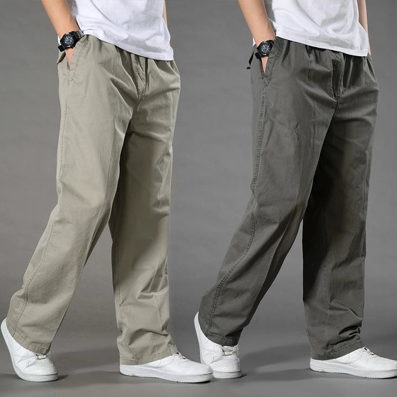 Men's Overalls Cotton Cargo Pants Casual Sports Sweatpants Stretch Waist Work Utility Dungarees Black Gym Jogger Trousers
