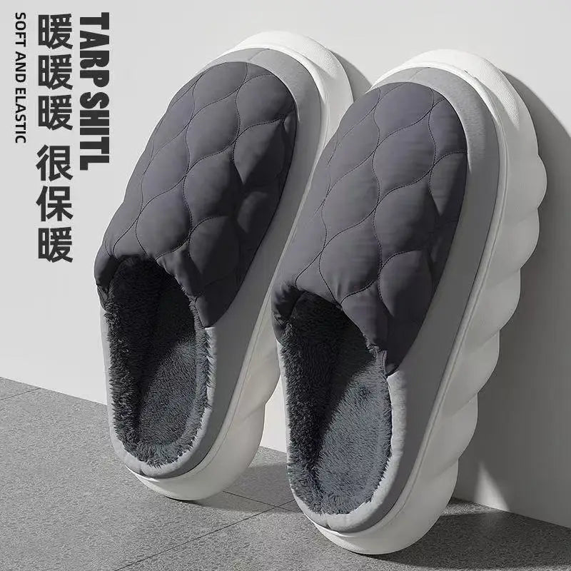Hot New Fashion Big Size 48 49 Winter Waterproof Men Warm Slippers Women Couples Plush Slides Home Non-Slip Shoes Outdoor Flats