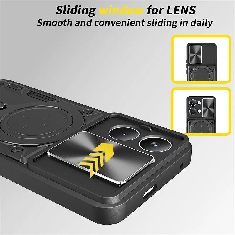 Funda For Xiaomi Poco X8 Pro Max 5G Case Car Magnetic Holder Ring Armor Phone Case For Poco X8Pro Max Slide Lens Protector Cover
