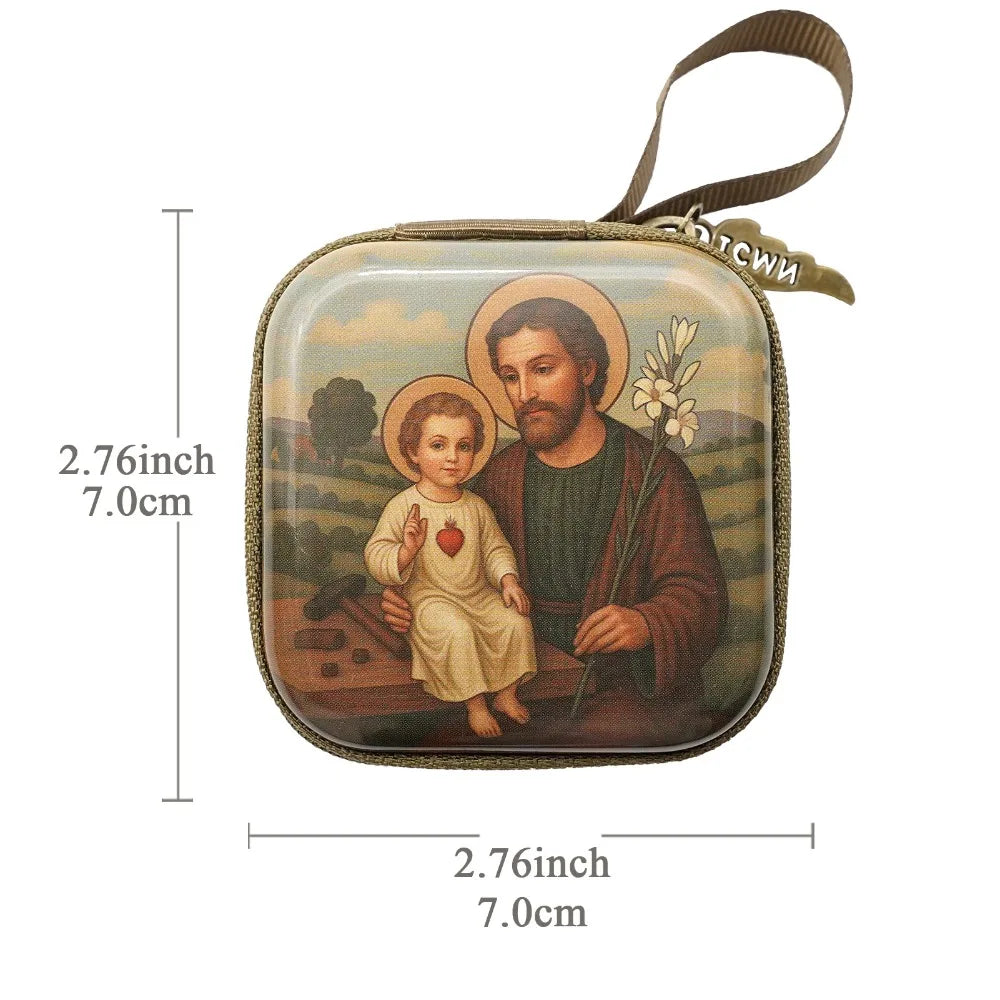 Portable Virgin Mary Prayer Rosary Storage Bag 7x7cm Zippered Religious Articles Cartoon Elegant Prayer Kit Devotees