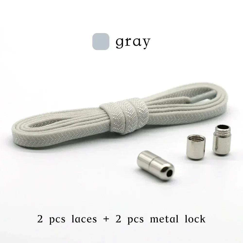 No Tie Shoelaces with Metal Lock – Flat Elastic Shoe Laces for Adults and Kids Sneakers, Quick Wear Shoe Strings for Lazy Day