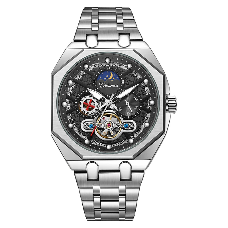 Red Second Hand Tourbillon Mechanical Watch for Men Luminous Hands Business Automatic Mens Watches Top Brand Luxury Steel Strap
