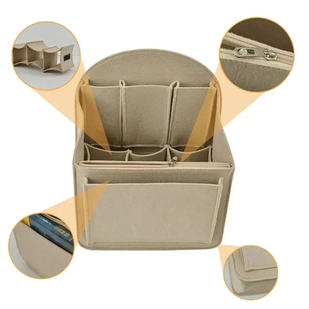 Makeup Organizer Felt Insert Bag for Interior Travel Bag Portable Bag Cosmetic Bags Fit Various Women Backpack Bags