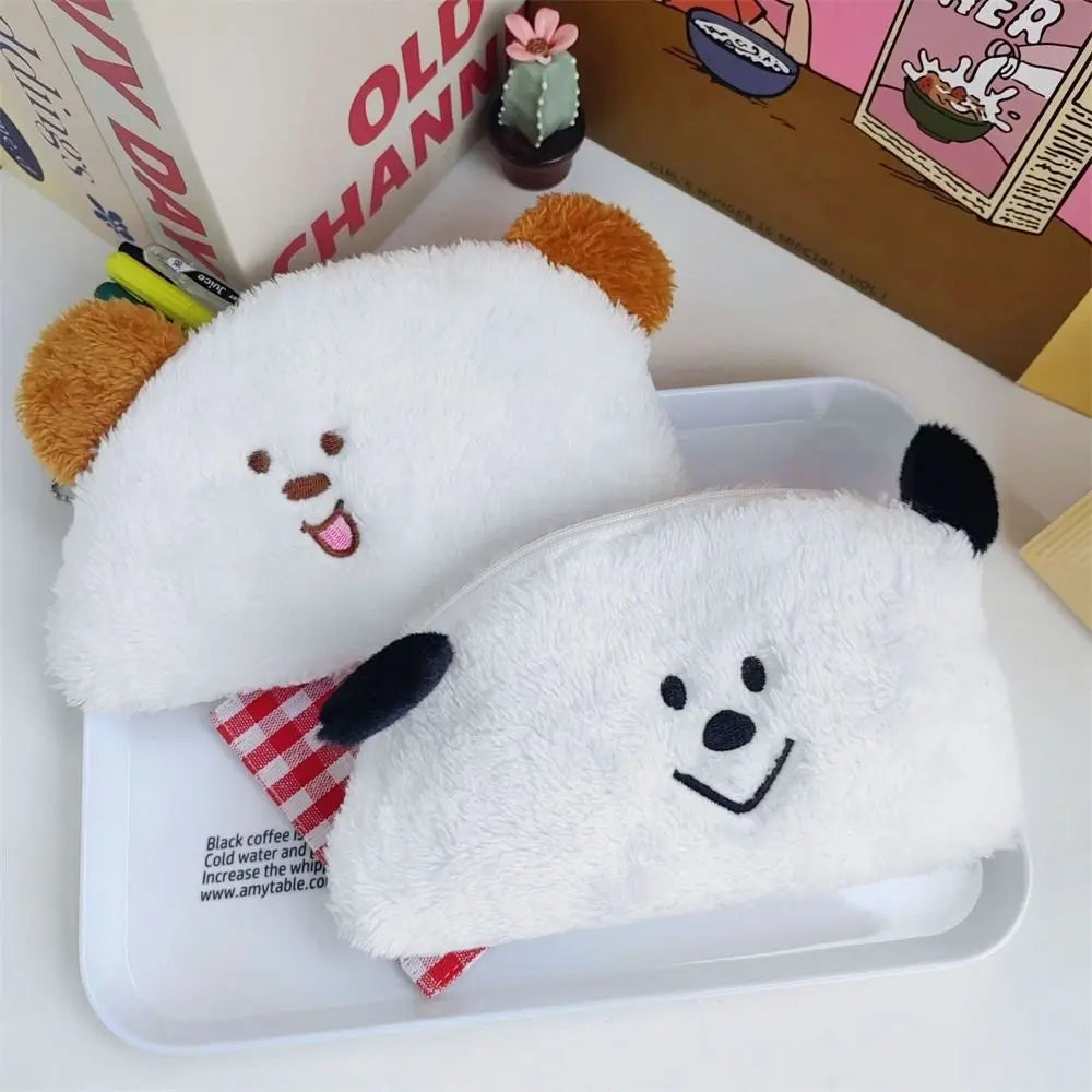Large Capacity Plush Pencil Case Makeup Bag Cartoon Dog Studnet Pen Bag Stuffed Bag Kawaii Cute Stationery Storage Bag