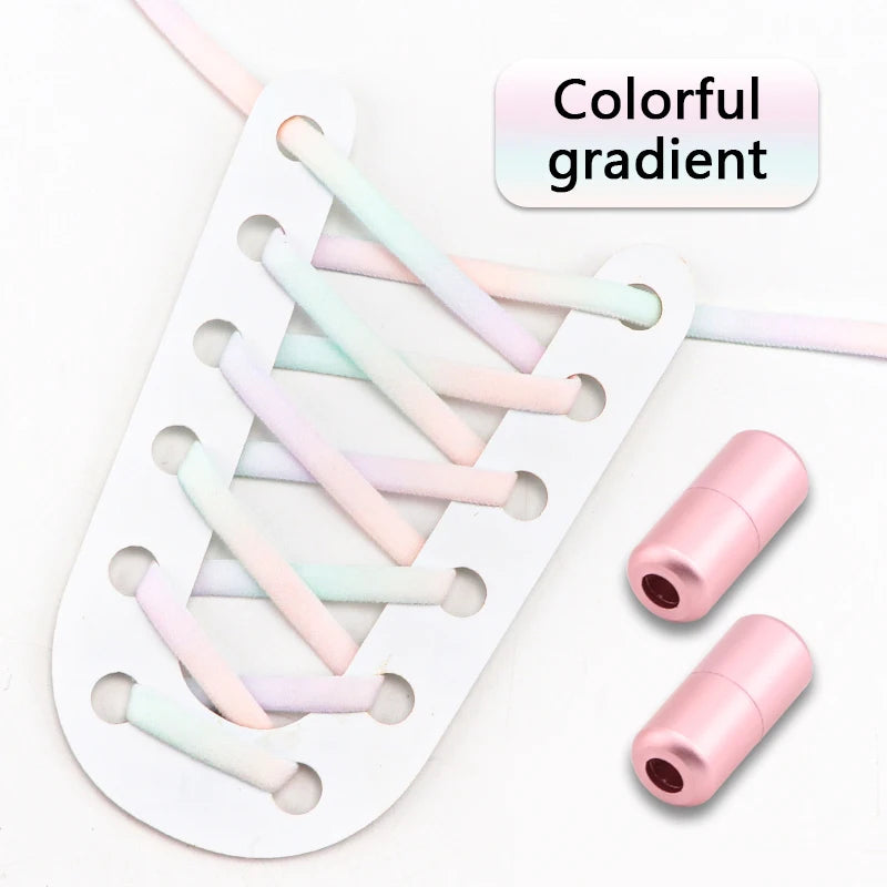 Frosted Capsule Buckle No Tie Shoelace Round Elastic Shoe Laces Sneakers Gradient Colorful Shoelace Without Ties for Kids Adult