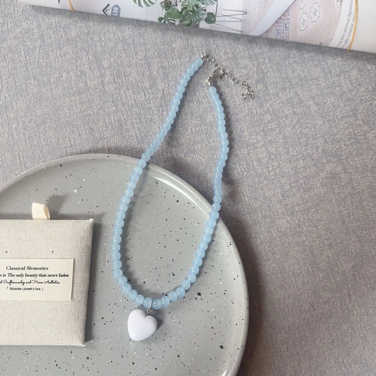 Aesthetic Jewelry Colorful Beaded Heart Pendant Necklace for Women Girls Y2K Trendy Charms Choker Neck Accessories Gift