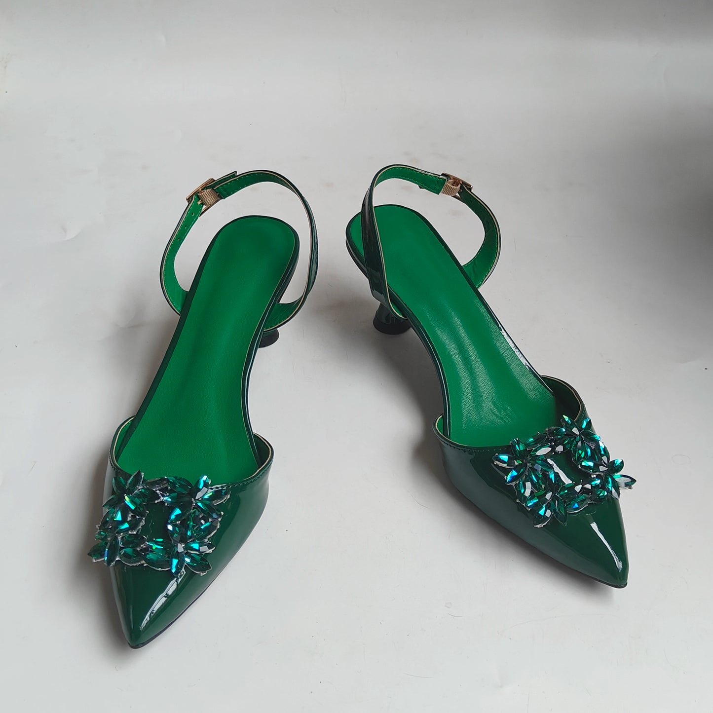INSIGHTLINK Women Olive Green Pointed-Toe Sandals Women's High Heels Shoes and Bags for Party Rhinestone Evening Bags And Shoes