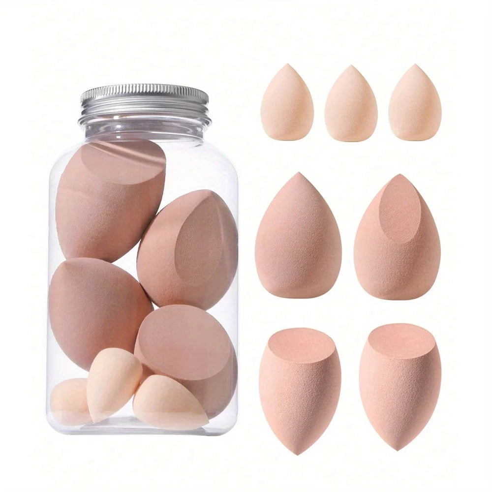 7Pcs Jelly Texture Sponges - Hydrophilic Latex-Free with Portable Jar | Hypoallergenic Makeup Kit for Sensitive Skin All Skins