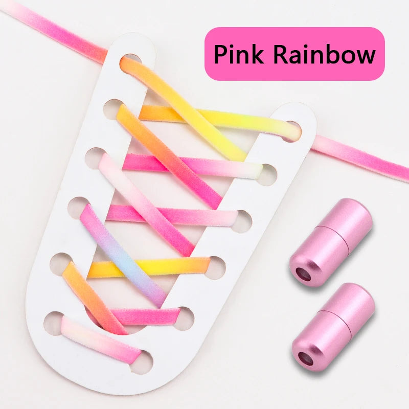 Frosted Capsule Buckle No Tie Shoelace Round Elastic Shoe Laces Sneakers Gradient Colorful Shoelace Without Ties for Kids Adult