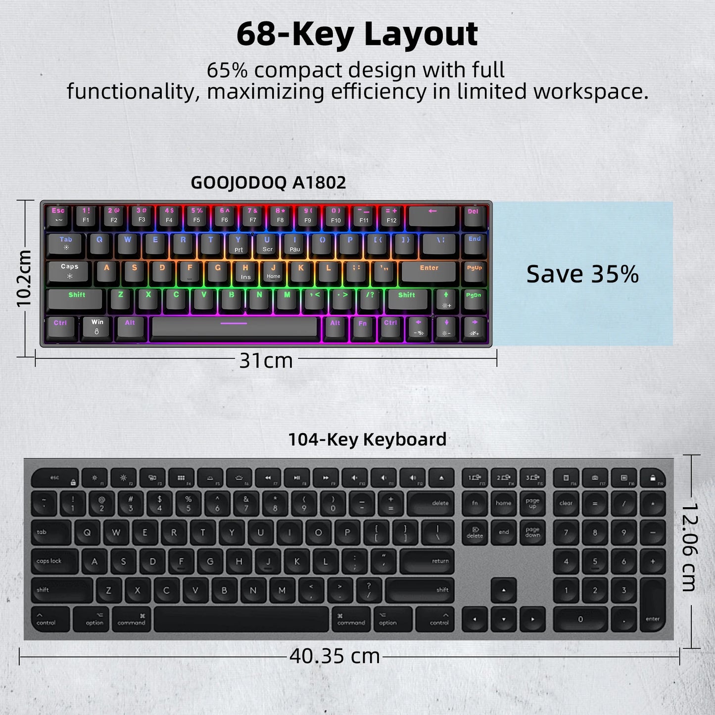 GOOJODOQ 68 Key Wired Work Gaming Mechanical Keyboard Red Switch RGB Light for Window Laptop Macbook Android Desktop