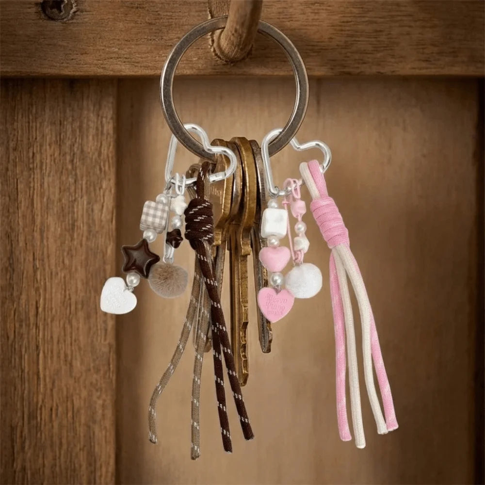 Trendy Heart Ball Keychain Colorful DIY Charm Braided Rope Keychain Gift Woven Rope Love Keychain Bag