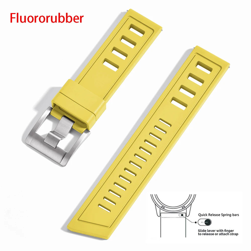 New Design Heavy Duty FKM 20mm 22mm Watch Strap Waterproof Fluororubber Band Quick Release Universal Fit For Diving/Sports Watch