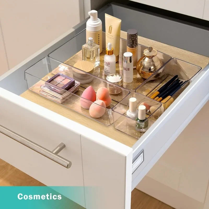 Clear Plastic Drawer Organizers 4 Sizes Makeup storage Bins Home Dresser Office Kitchen Drawer Separator sundries Organization