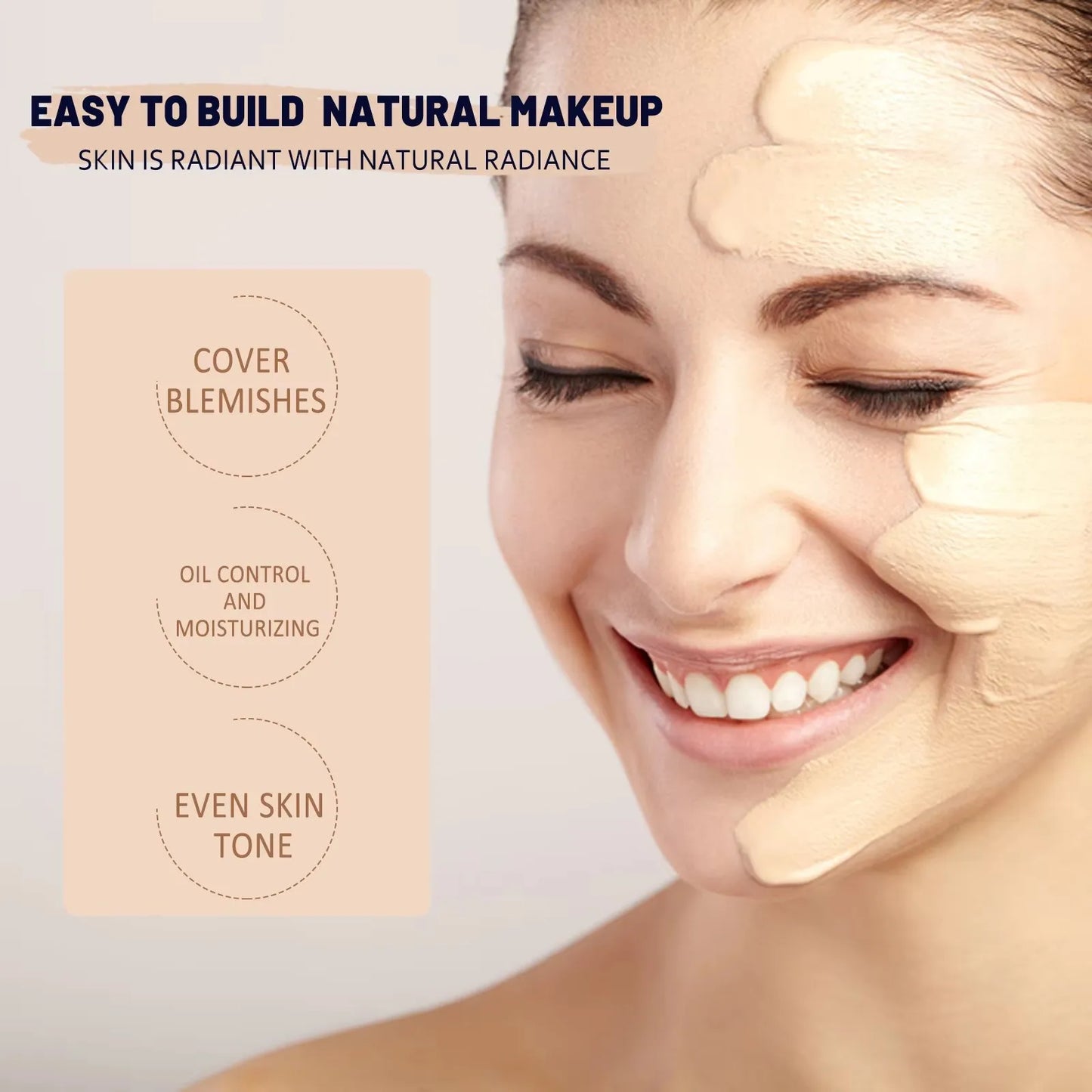 CC Foundation Cream Natural Moisturizing Waterproof Brightening Foundation Concealer Coverage Blemish Oil-control Lasting Makeup