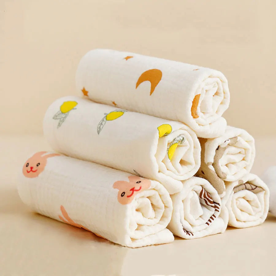 4pcs New Baby Washcloth Newborn Burp Cloth Square Towels Cute Koala Bear Pure Cotton Soft Absorbent Gauze Cotton Baby Towels