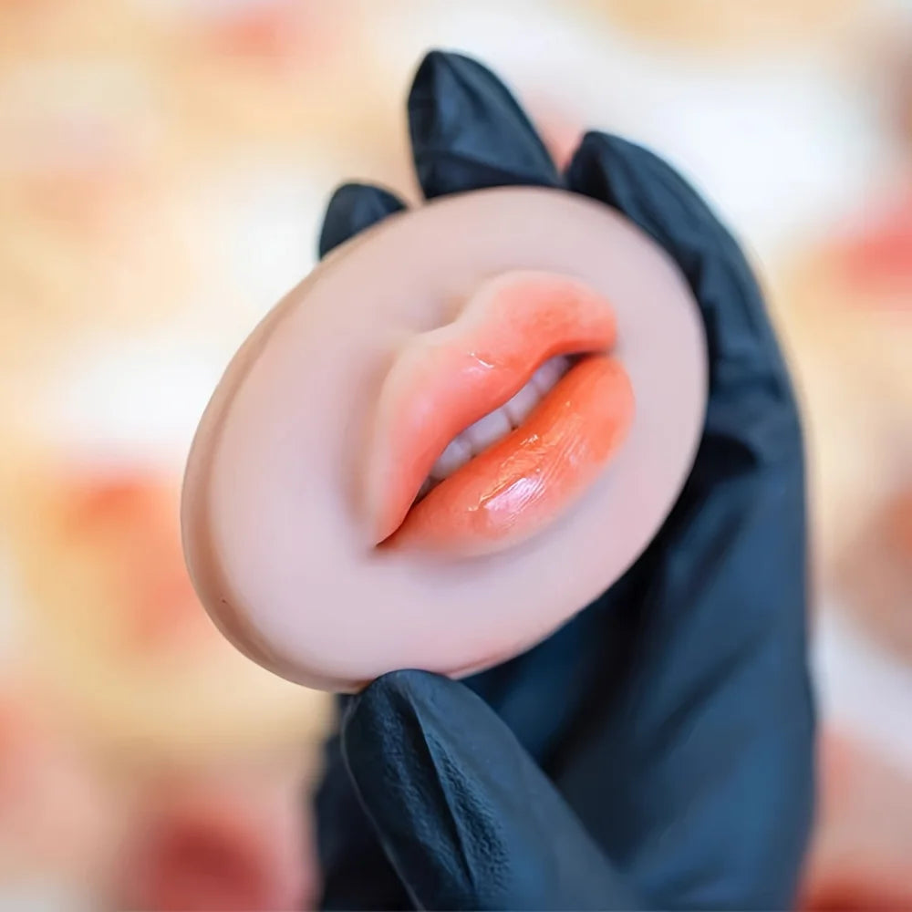 5D Realistic Lip Practice Skin for Permanent Makeup Training, 3D Silicone Lip Blush Pad with Simulation Modules, Reusable False