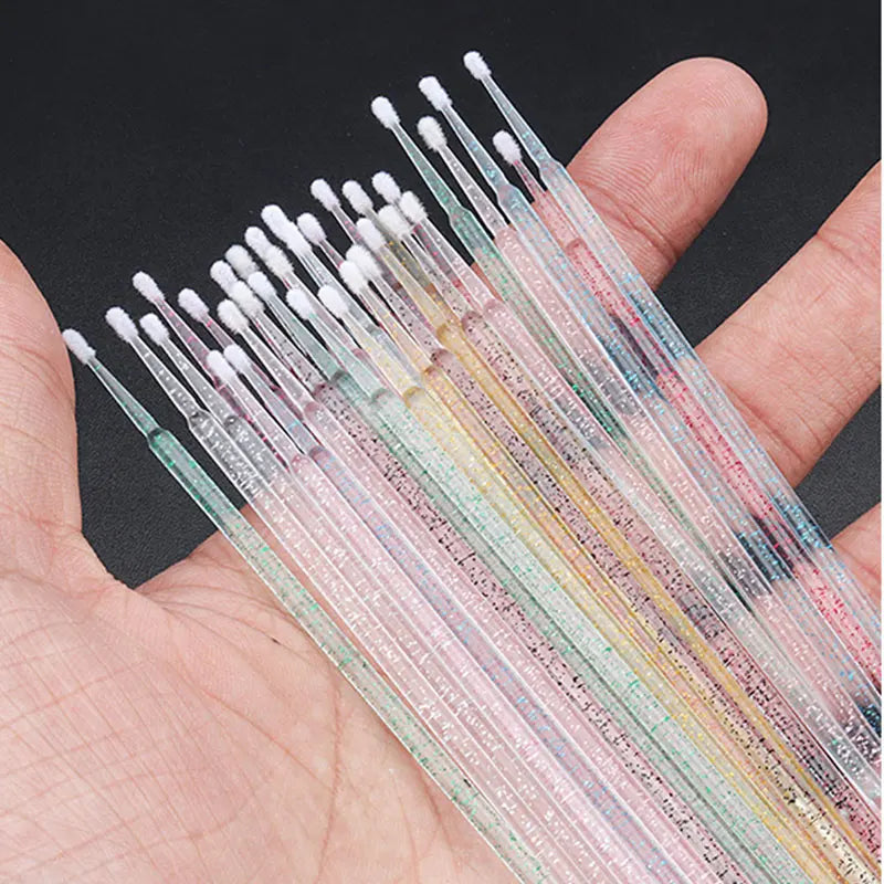 100Pcs Crystal Eyelash Cleaning Brush Lashes Extension Micro Cotton Swab Lash Removing Microbrush Beauty Makeup Tools