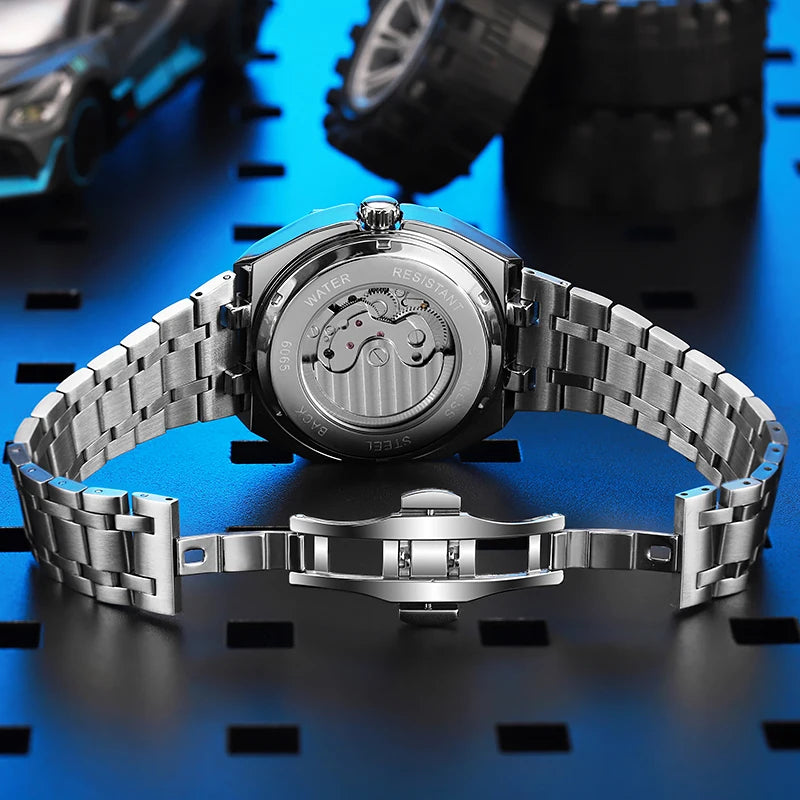 Red Second Hand Tourbillon Mechanical Watch for Men Luminous Hands Business Automatic Mens Watches Top Brand Luxury Steel Strap
