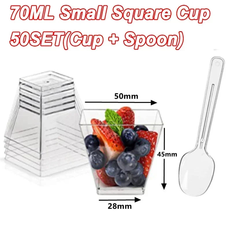 Mini Square Plastic Dessert Cups 40oz 20oz Clear Reusable Party Tableware for Mousse Pudding Yogurt Catering Events