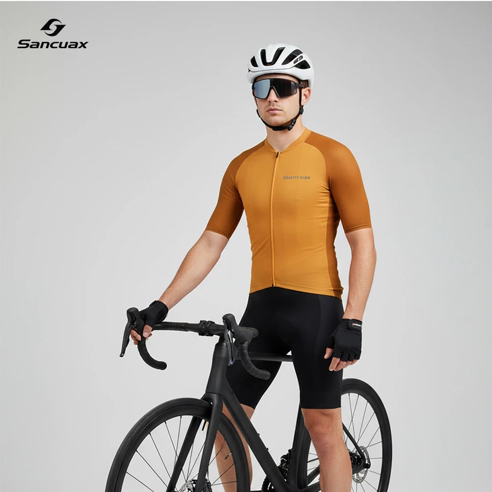 SANCUAX Men Cycling Jersey Set Short Sleeve Quick Dry Breathable Road Bike Ccycling Clothing with Pockets Summer Bike Clothing