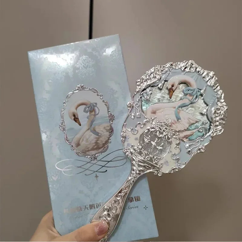 FLOWER KNOWS Swan Ballet Series Crystal Mirror Exquisite Textured Hand Mirror Blue Pink Ladies Makeup Tools