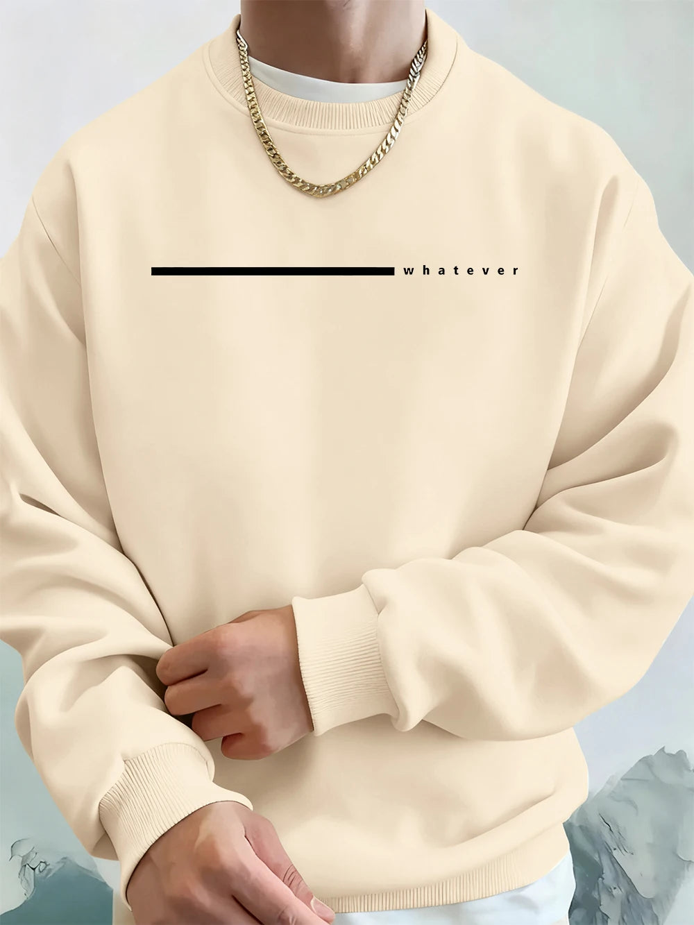 Simple Whatever Letter Printed Men'S Sweatshirt Winter Loose Hoodie Sports Crewneck Fleece Warm Sportswears Basics Men Clothes