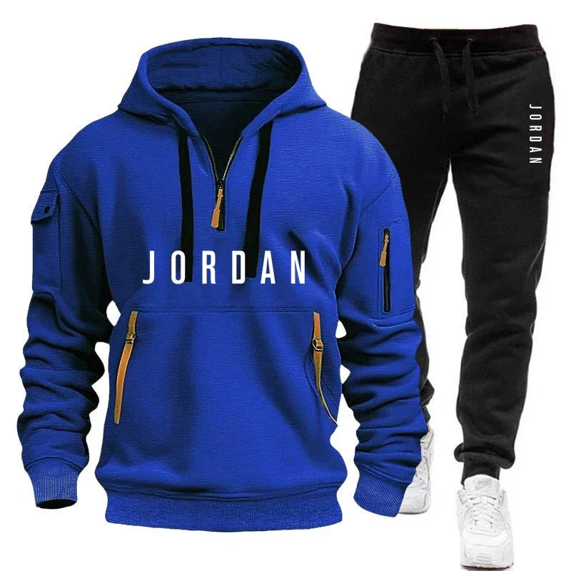 Autumn and winter men's sweatshirt set, fashionable and casual set, windproof thickened men's sportswear and pants 2-piece set