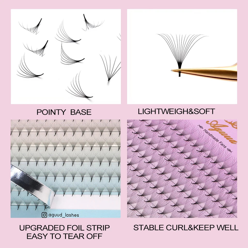 AGUUD Sharp Narrow Stem Premade Fans Eyelash Thin Pointy Base Russian Volume Fans Lash Premade Volume Fans Lashes Makeup Cilios
