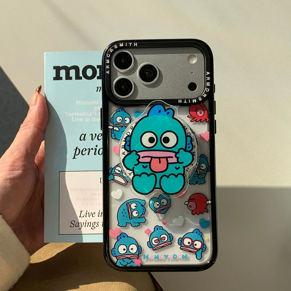 Sanrio Hangyodon Magnetic Holder Magsafe Wireless Charge Cute Cartoon Phone Case For iPhone 17 16 15 14 13 12 11 Pro Max Cover