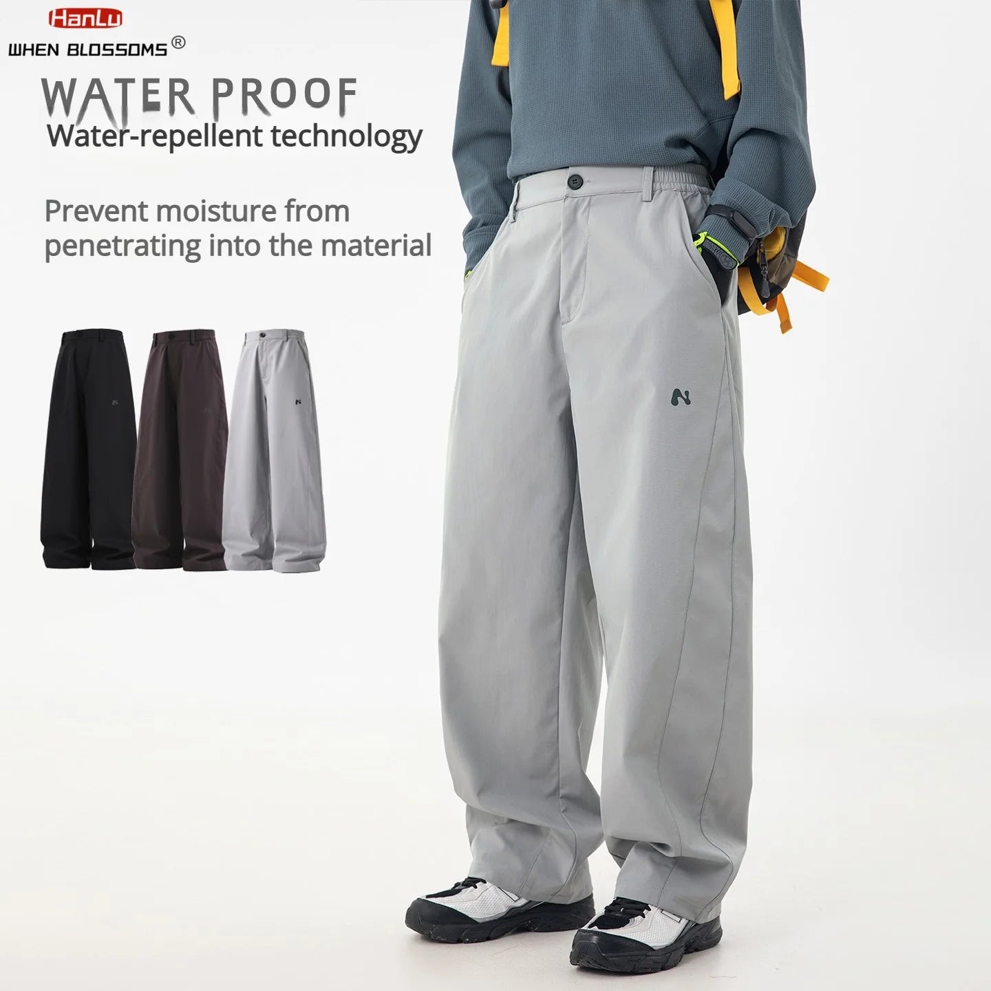 Men's Technical Cargo Pants Panel Design J-Cut Water-Resistant Outdoor Workwear Parachute Pants Loose Fit Spring