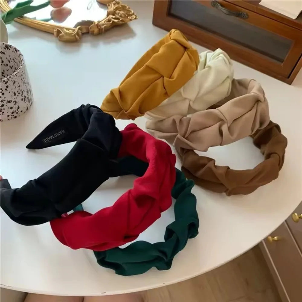 Korean Hair Accessories Solid Color Cotton Crumpled Women's Head Hoop Wide Bezel Makeup Hairbands for Ladies Headwear 2025NEW
