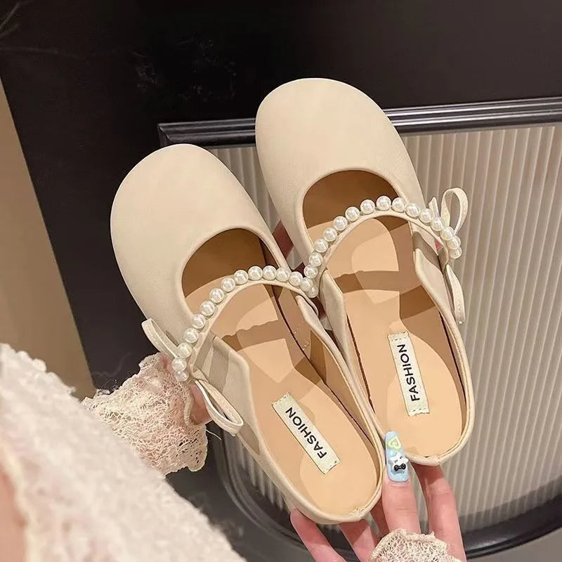 Gentle flat-soled soft-bottomed closed-toe half-slipper women's outer wear new style spring and summer sandals Mary Jane