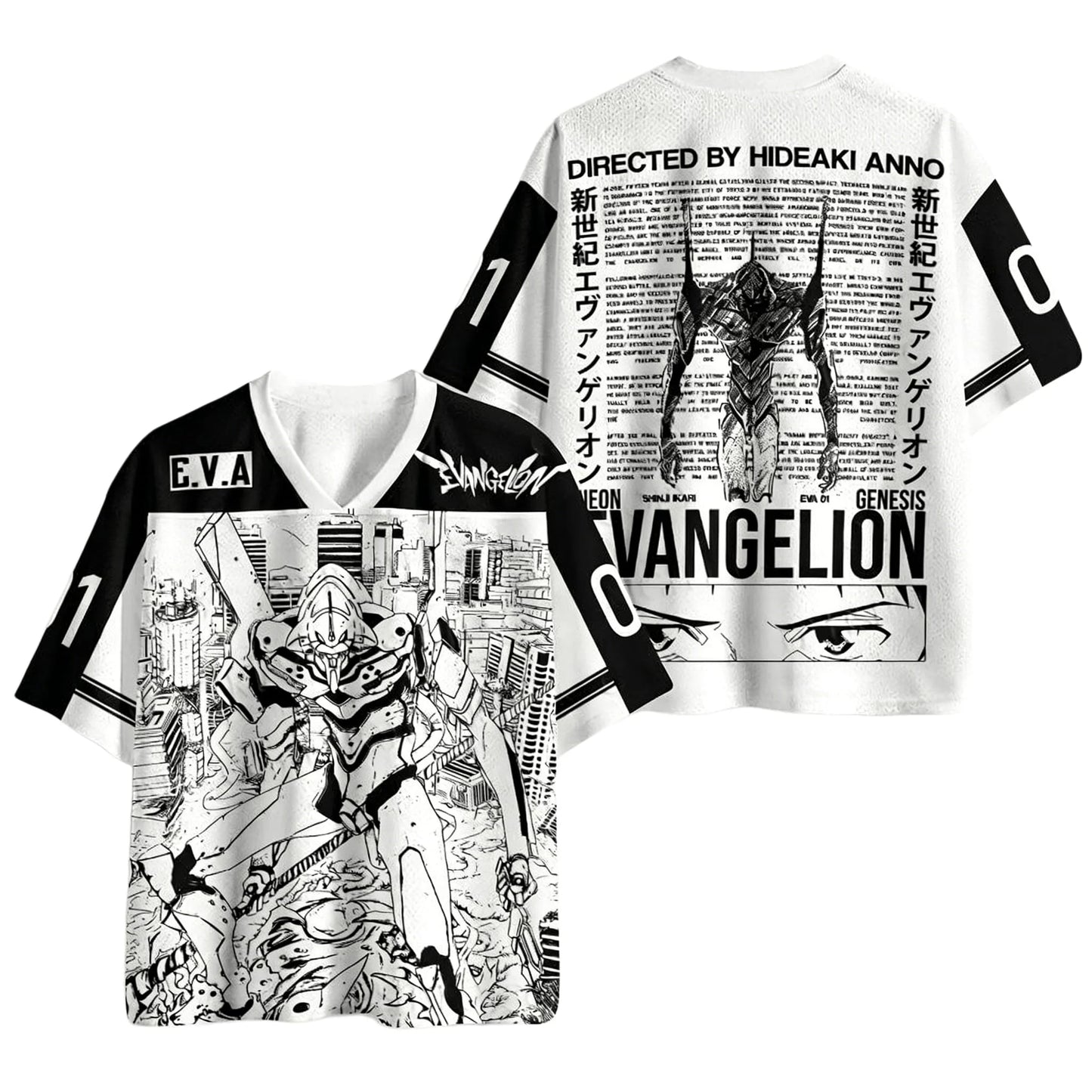Neon Genesis Evangelion Anime V-Neck Jersey 3D Print Oversized Streetwear Harajuku Tops for Men Women 2026 New Gift for Fans
