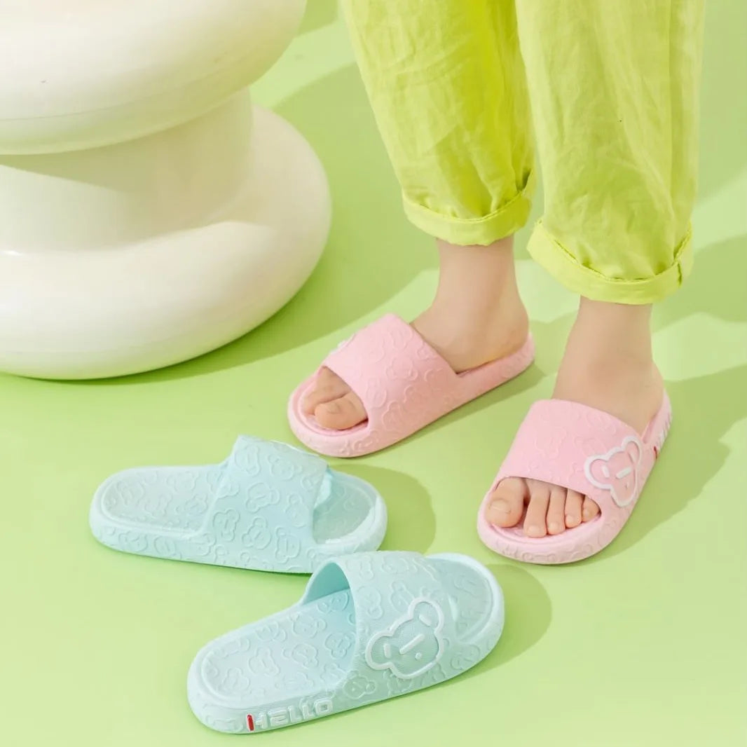 Summer Kids Cartoon Bear Slippers Non-slip Soft Sole Shower Bathroom Home Outdoor Sandals