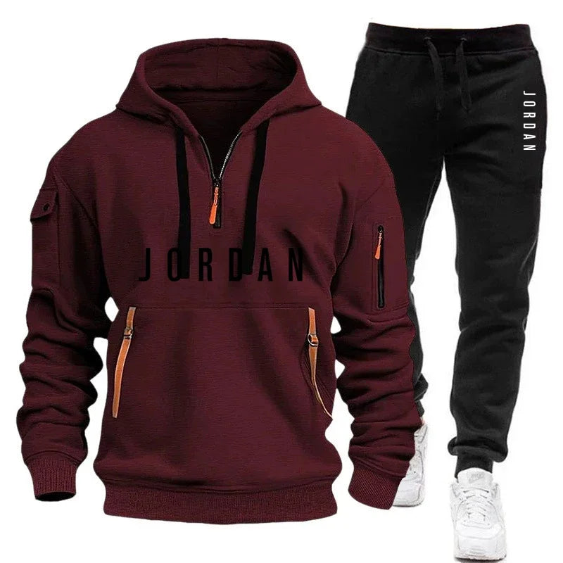 Autumn and winter men's sweatshirt set, fashionable and casual set, windproof thickened men's sportswear and pants 2-piece set