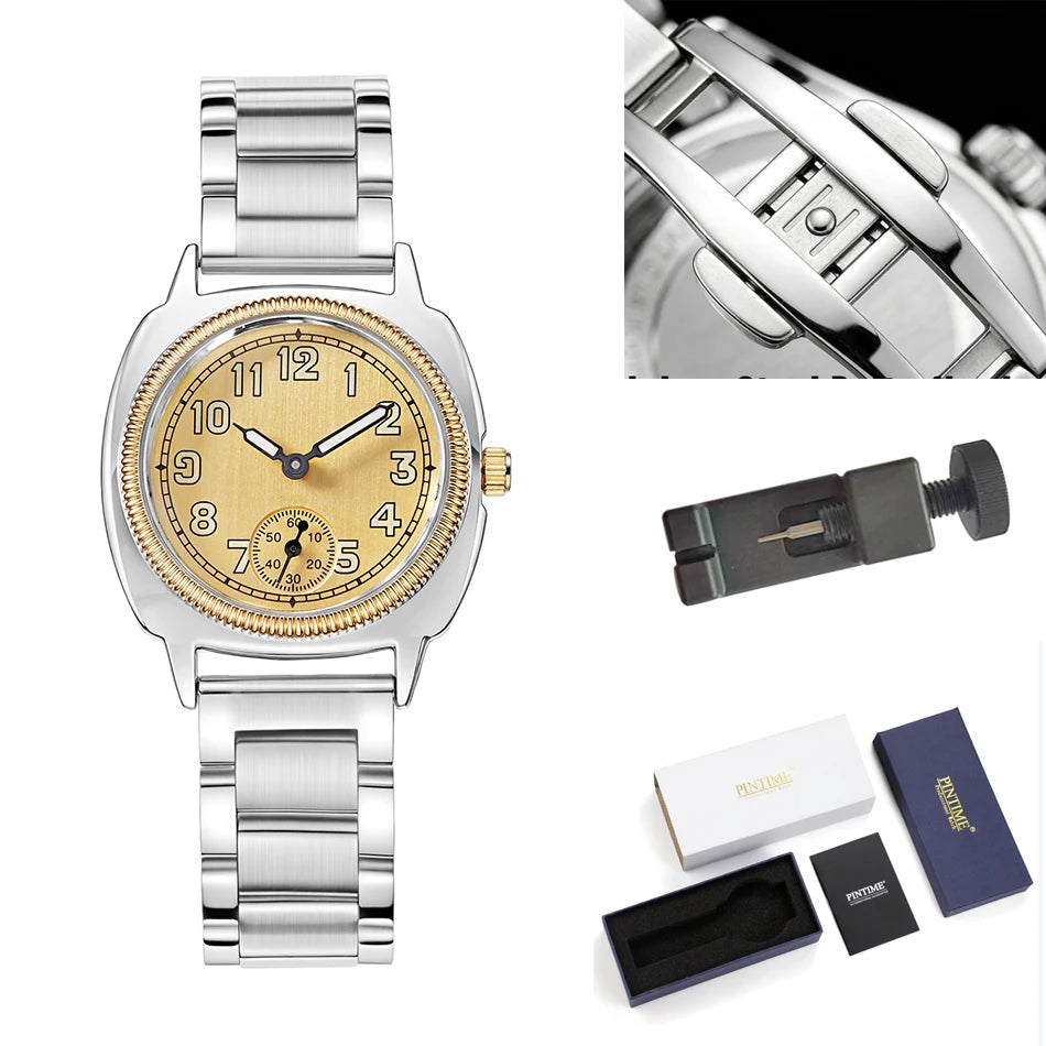 Simple Watch Stainless Steel Strap Handmade Distressed Vintage Style Waterproof Quartz Square Men's and Women's Watches