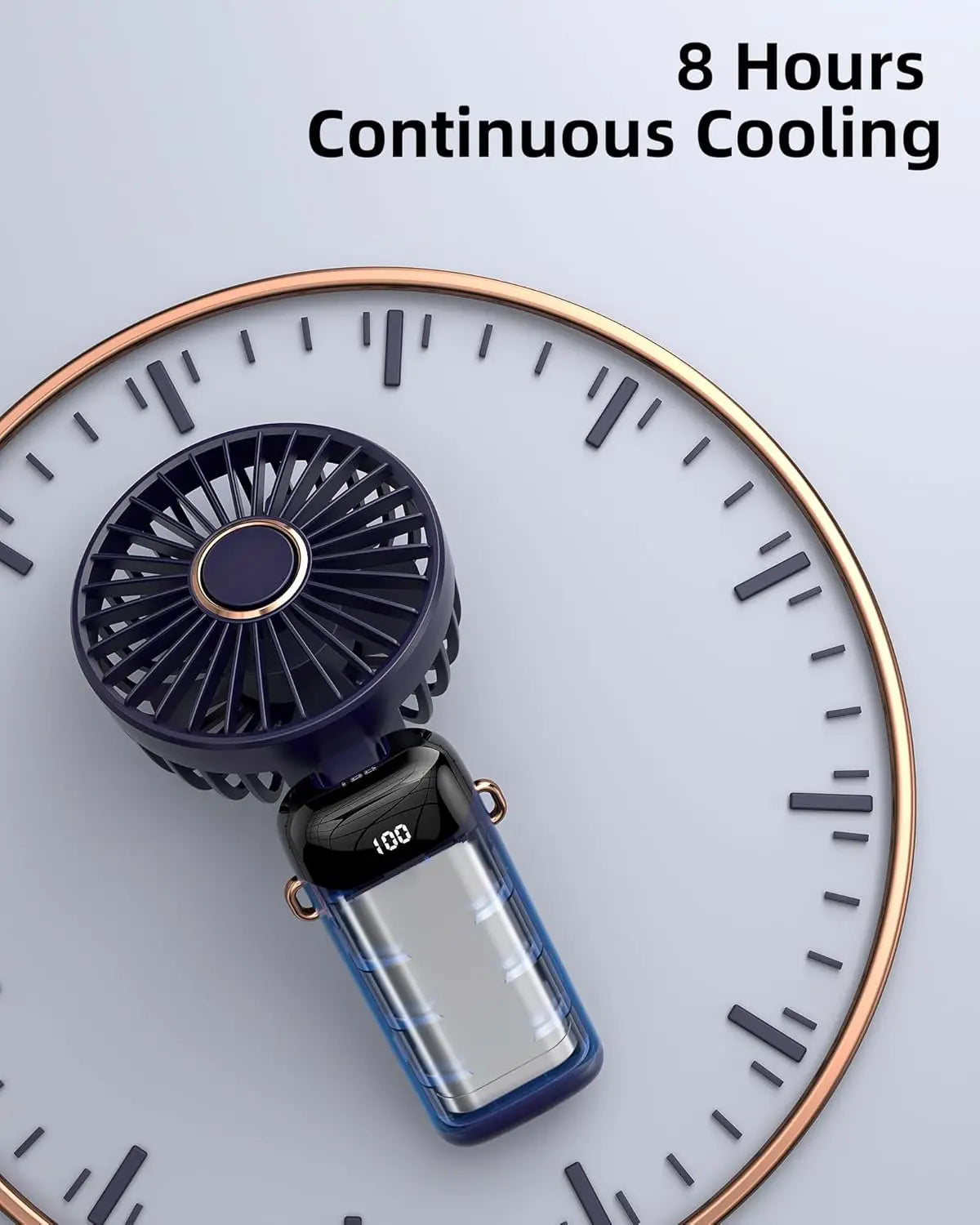 Portable Handheld Fan, Battery Operated Fan with Base, Digital Display, 5 Speeds, Rechargeable Mini Fan for Outdoor Indoor