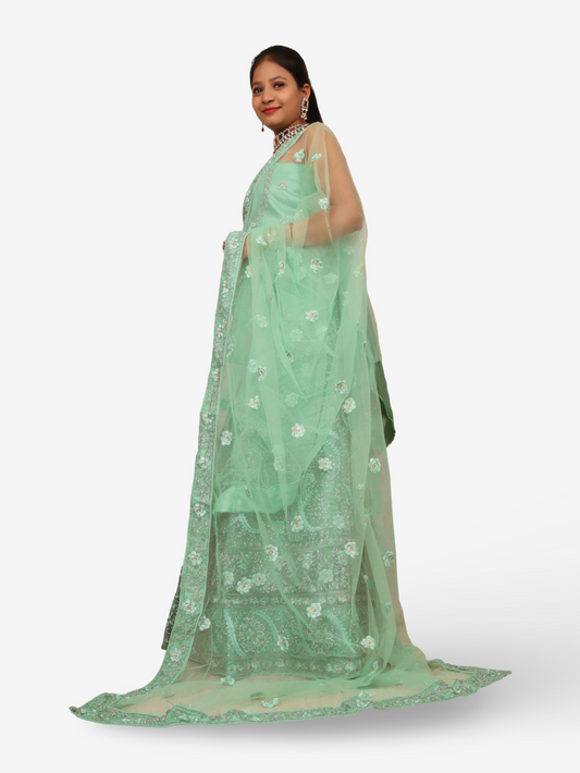 Semi-Stitched Lehenga with American Diamond & Zari Thread Work by Shreekama