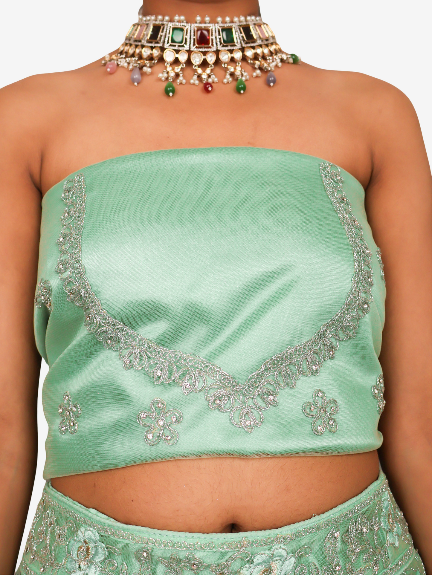 Semi-Stitched Lehenga with American Diamond & Zari Thread Work by Shreekama