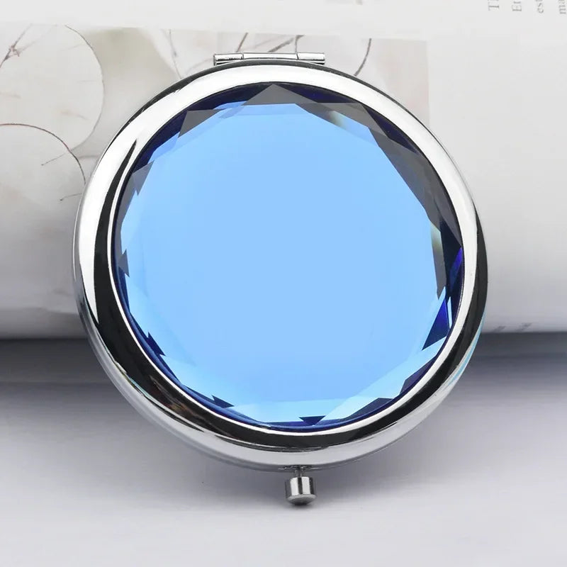 1Pc Folded Compact Mirrors Gold Silver Pocket Mirror Making Up for Personalized Gift Luxury Crystal Makeup Mirror Portable Round