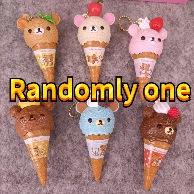 Anime Fiugre Rilakkuma Ice Cream Bear Bead Cute Kawaii Toy Chain Hanging Bag Blind Box Toy Model Decoratoion Pendant Kids Gifts
