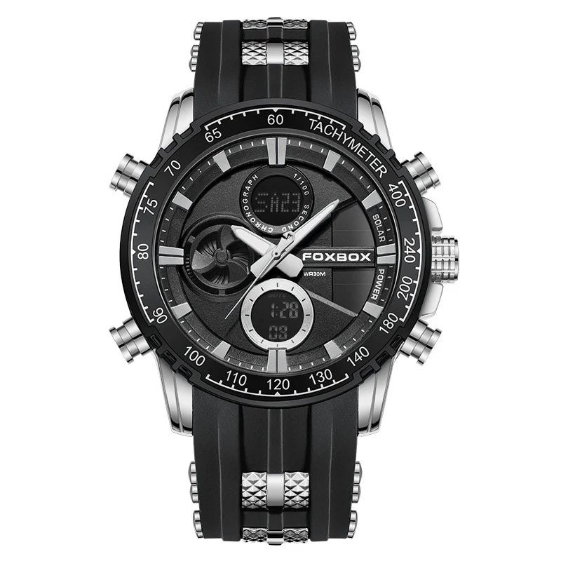 FOXBOX Outdoor Electronic Watch Fashion Casual Sports Silicone Dual Time Displsy Men's Watches 5Bar Waterproof Alarm Chronograph
